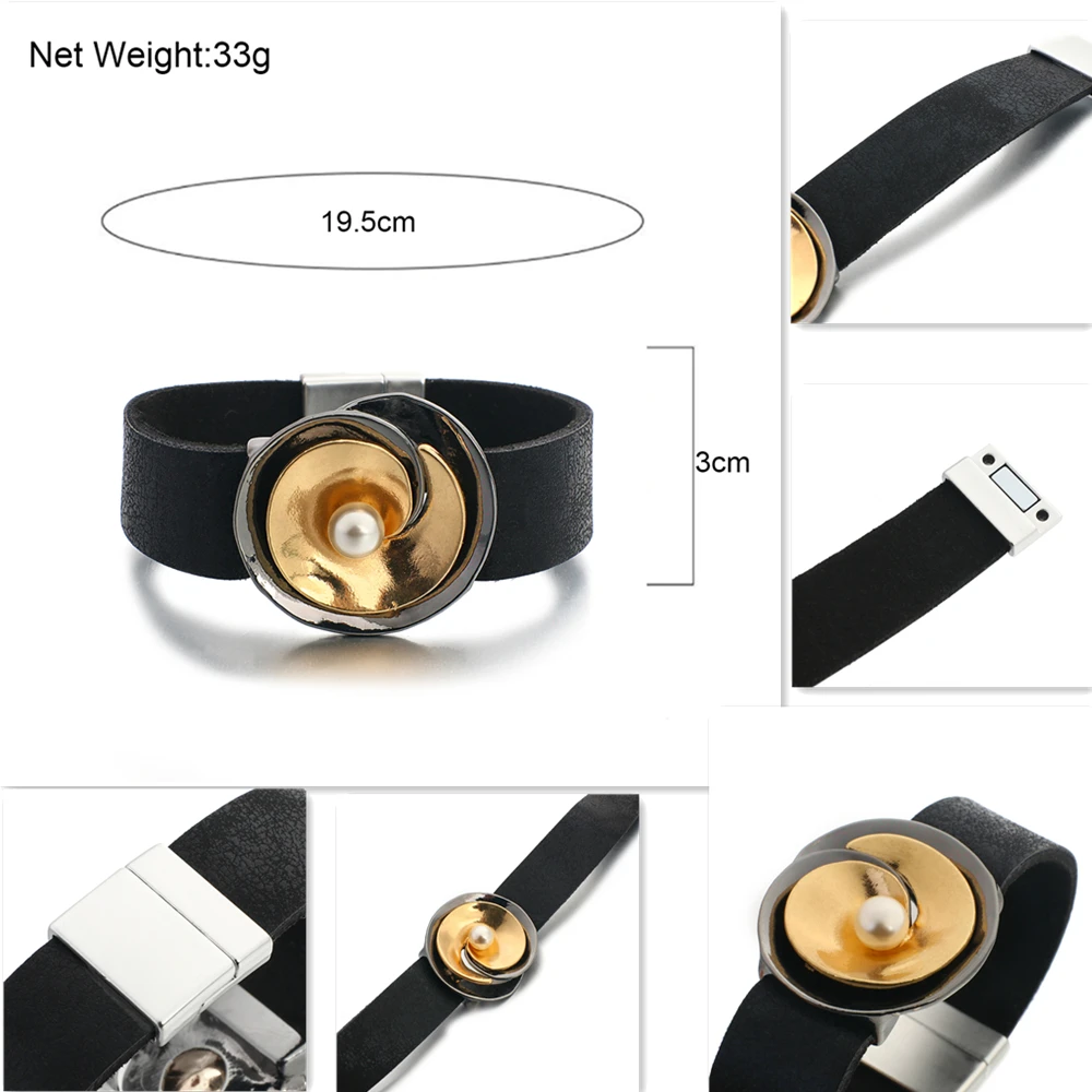 ALLYES Double Layers Gold Silver Color Metal Pearl Charm Bracelets for Women Wide Wrap Leather Bracelets Unisex Jewelry
ALLYES Double Layers Gold Silver Color Metal Pearl Charm Bracelets for Women Wide Wrap Leather Bracelets Unisex Jewelry