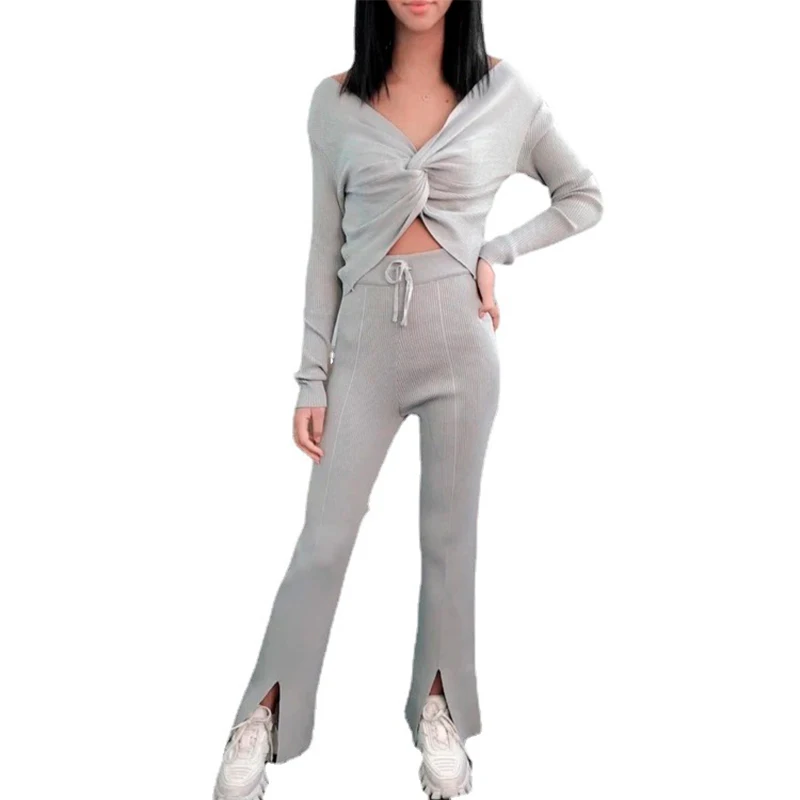 Knitted Twisted Long-sleeved Pants Women Suit V-neck Drawstring Split Pant Two-piece Set Female 2021 Summer Lady Streetwear Sets
Knitted Twisted Long-sleeved Pants Women Suit V-neck Drawstring Split Pant Two-piece Set Female 2021 Summer Lady Streetwear Sets