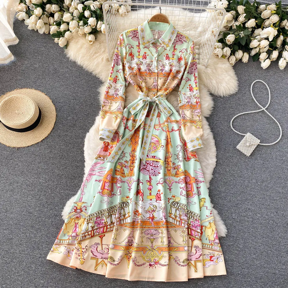 Chic Elegant Ladies Shirt Dress Woman Single-breasted Shirt Collar Long Sleeve Bow Sashes Floral Print Autumn Maxi Dress S61012
Chic Elegant Ladies Shirt Dress Woman Single-breasted Shirt Collar Long Sleeve Bow Sashes Floral Print Autumn Maxi Dress S61012