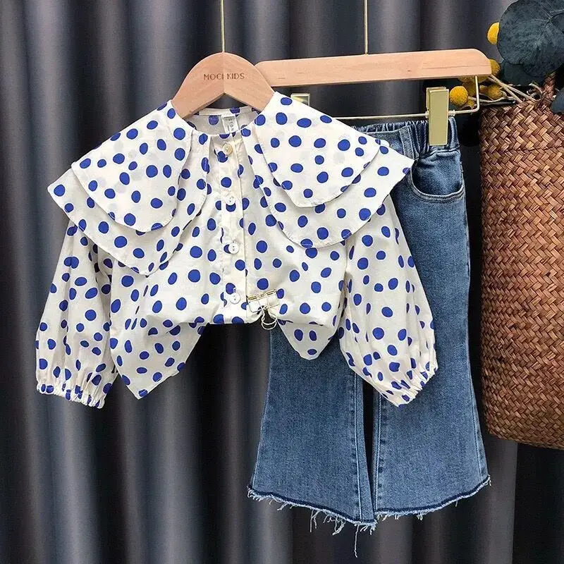 2021 Spring Autumn Fashion Baby Girl Clothes Set Kid Dots Print Top + Denim Jeans Trousers Children Kid Girls Costume Suit W108
2021 Spring Autumn Fashion Baby Girl Clothes Set Kid Dots Print Top + Denim Jeans Trousers Children Kid Girls Costume Suit W108