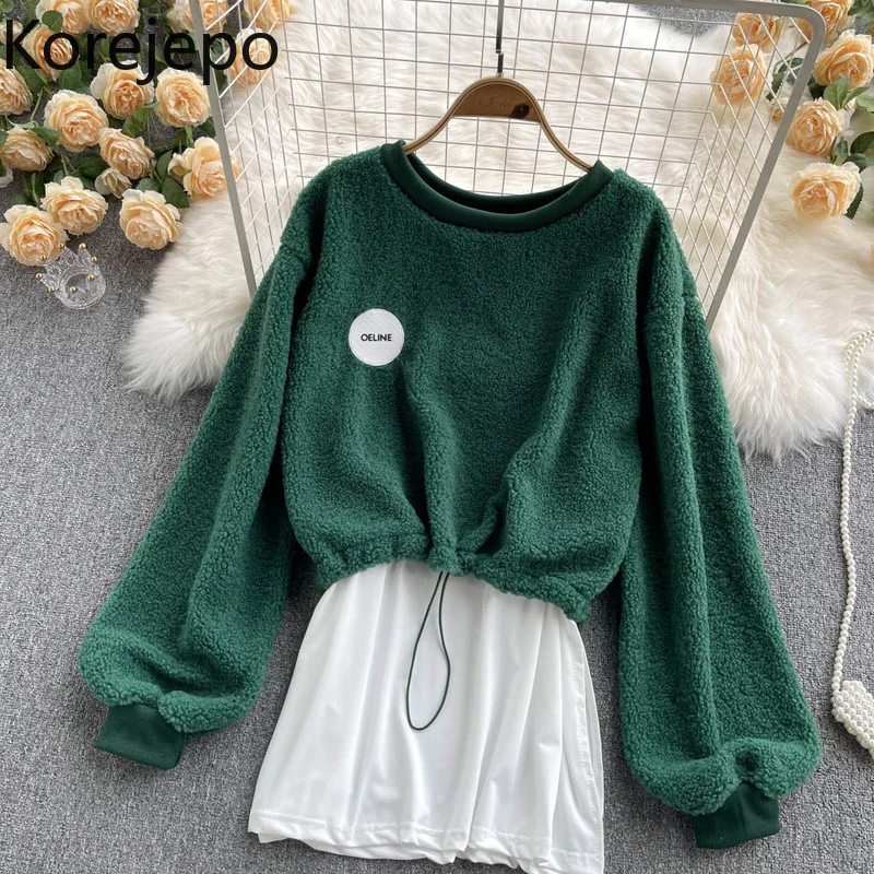 Korejepo Lamb Wool Fake Two-piece Hoodies & Sweatshirts Women's Autumn/Winter 2021 New Korean Loose Drawstring Waist Casual Top
Korejepo Lamb Wool Fake Two-piece Hoodies & Sweatshirts Women's Autumn/Winter 2021 New Korean Loose Drawstring Waist Casual Top