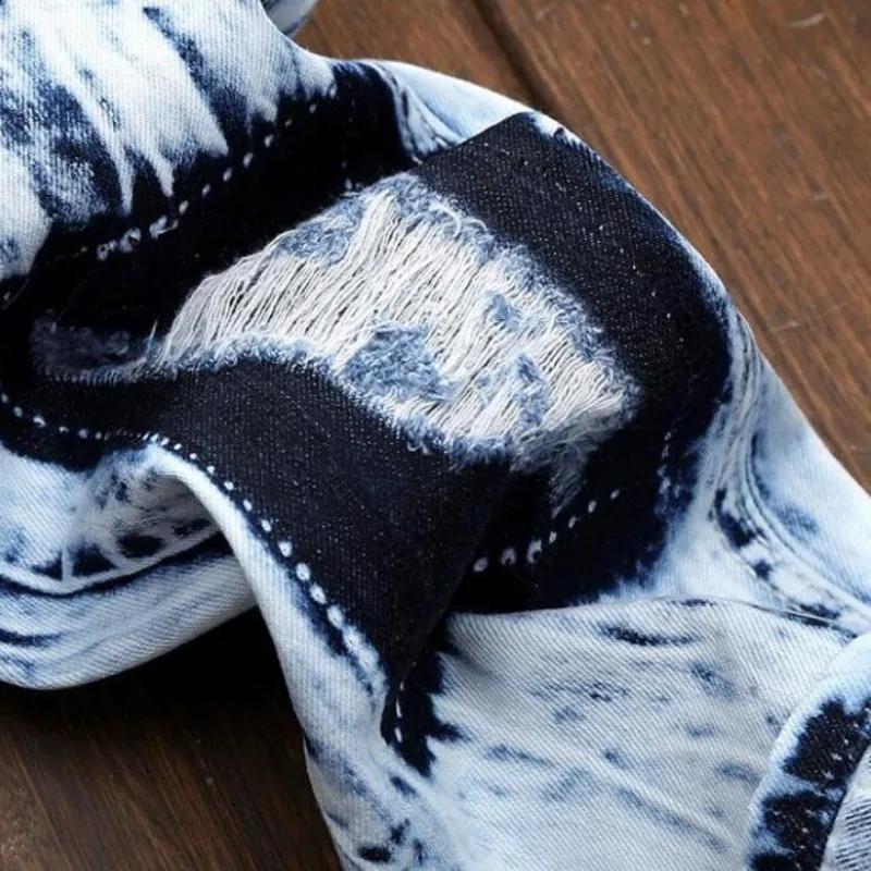 Hot Sale Mens Punk Distressed Hole Trousers For Man Patchwork Light Blue Male Jeans Washed Zipper Fly Homme Denim Pants
Hot Sale Mens Punk Distressed Hole Trousers For Man Patchwork Light Blue Male Jeans Washed Zipper Fly Homme Denim Pants