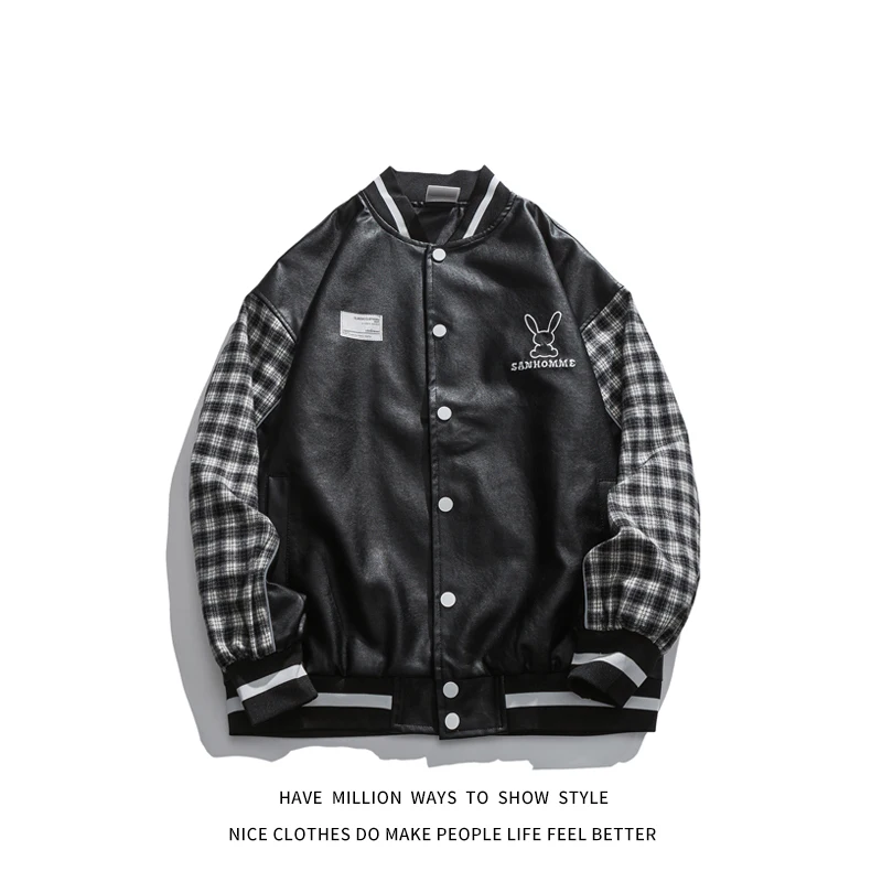 New Arriva Autumn And Srping Rabbit Embroid Plaid Patchwork PU Leather Women's Baseball Varsity Jacket Unisex Men's Bomber Shirt
New Arriva Autumn And Srping Rabbit Embroid Plaid Patchwork PU Leather Women's Baseball Varsity Jacket Unisex Men's Bomber Shirt