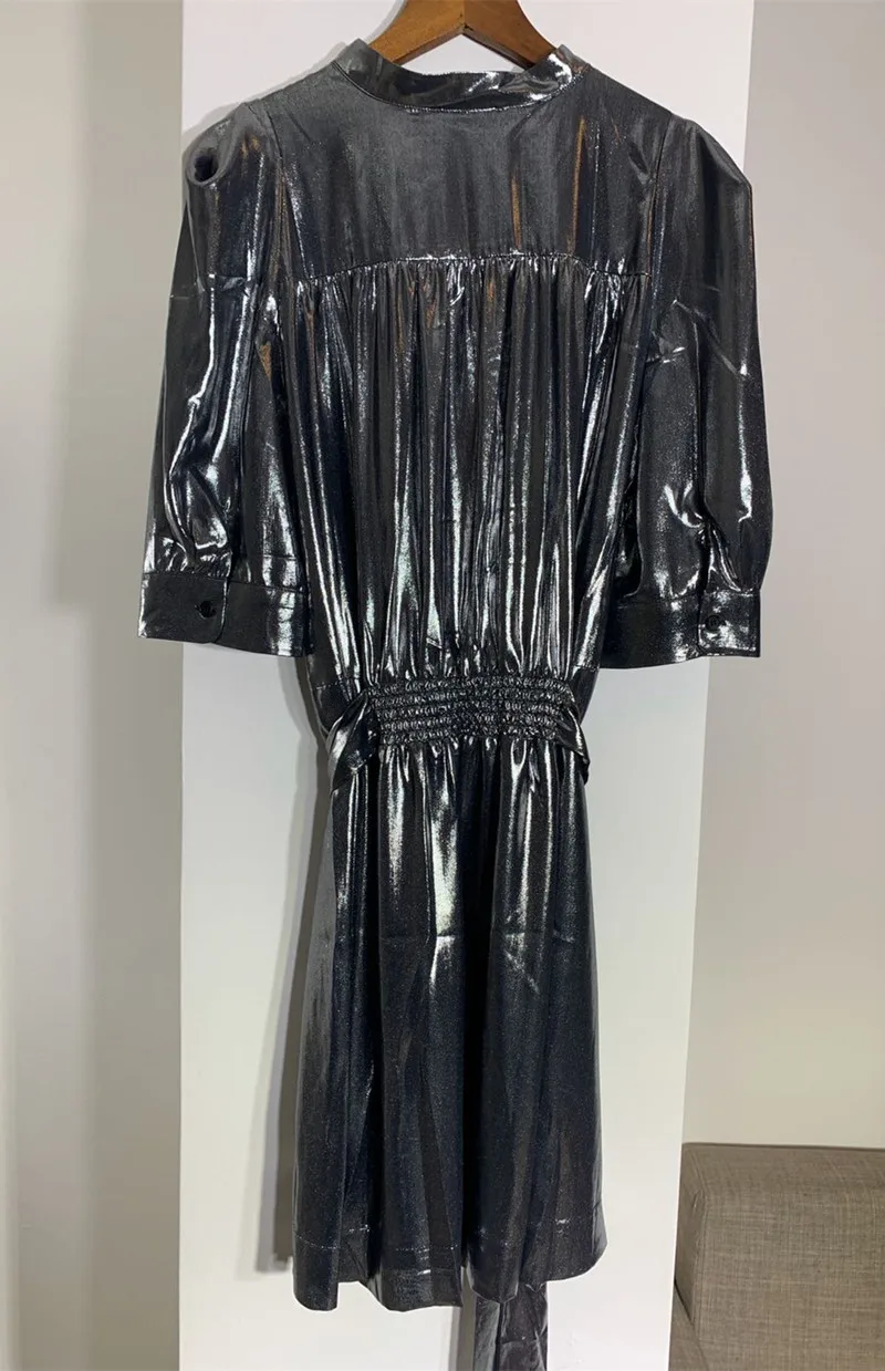 New Fashion Metallic Silver-gray Women Mini Dress Soft V-neck Ladies Short-sleeved Short Dresses With Sashes Female Clothes
New Fashion Metallic Silver-gray Women Mini Dress Soft V-neck Ladies Short-sleeved Short Dresses With Sashes Female Clothes