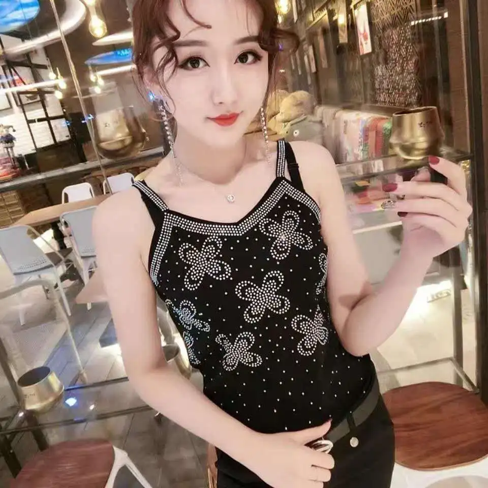 New Arrival Women's Tank Top Summer Slim Short Cropped Rhinestone Top Female Spaghetti Strap Black Crop Top Women
New Arrival Women's Tank Top Summer Slim Short Cropped Rhinestone Top Female Spaghetti Strap Black Crop Top Women