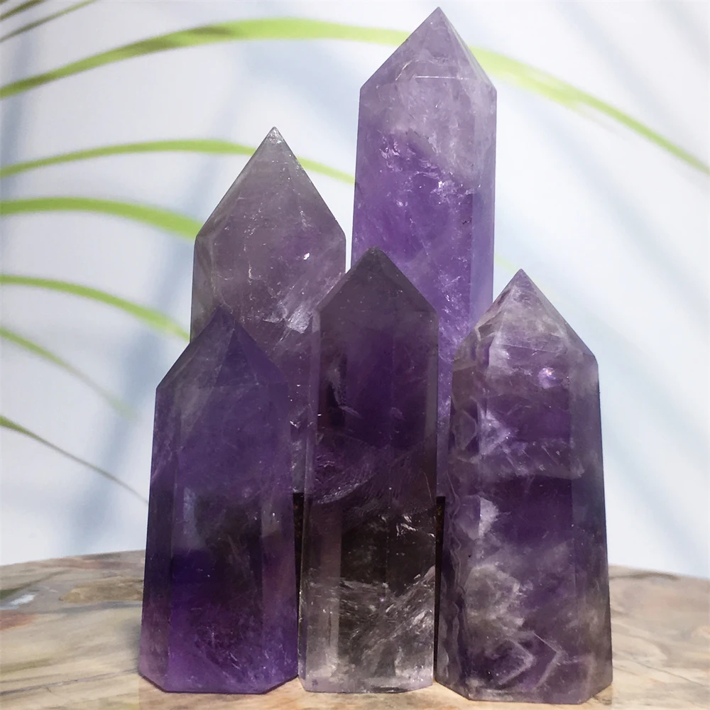 

Natural Stone Amethyst Crystal Tower Chakra Reiki Healing Purple Minerals Gems Column Point Wand Feng Shui Home Decoration Craft