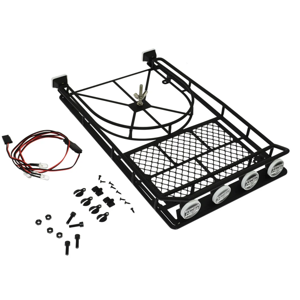 Metal Roof Rack with Spare Tire Holder & LED light for AXial SCX10 & SCX10 II 90046 90047 D90 1/10 RC Rock Crawler Car Upgrade
Metal Roof Rack with Spare Tire Holder & LED light for AXial SCX10 & SCX10 II 90046 90047 D90 1/10 RC Rock Crawler Car Upgrade