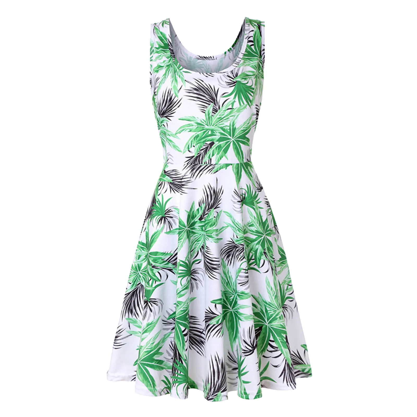 

Ladies Summer Sleeveless U-neck A-line Short Casual Printed Loose Dress Women's Elegent Holiday Beachwear Dress