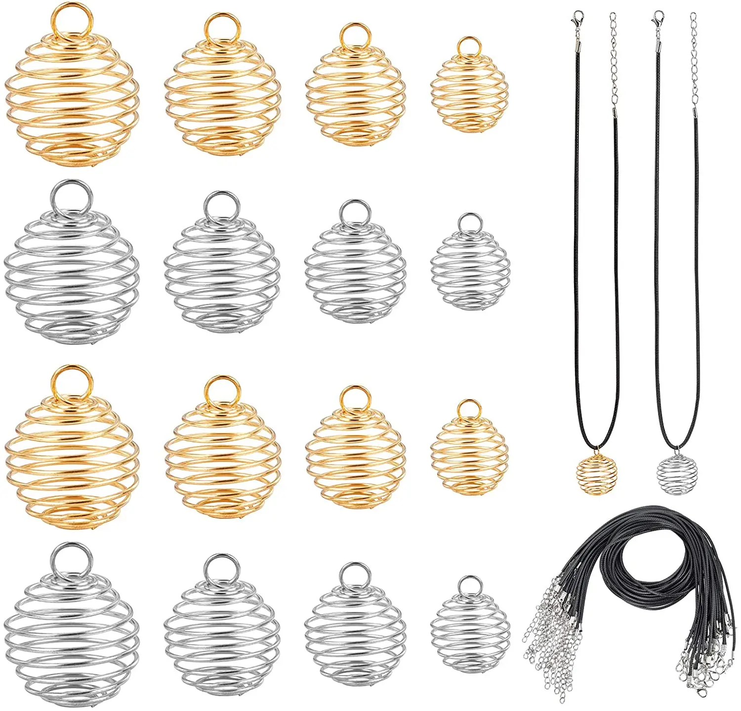 48 Pcs 4 Sizes Iron Spiral Bead Cages Pendants with 24pcs Leather Cord for Necklace Earrings Jewelry Making and Crafting
48 Pcs 4 Sizes Iron Spiral Bead Cages Pendants with 24pcs Leather Cord for Necklace Earrings Jewelry Making and Crafting