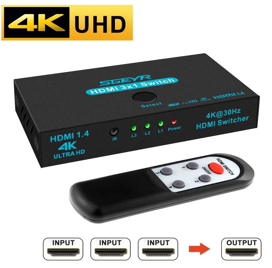 3 Порты и разъёмы HDMI переключатель с пультом дистанционного управления 4K в 1 выход