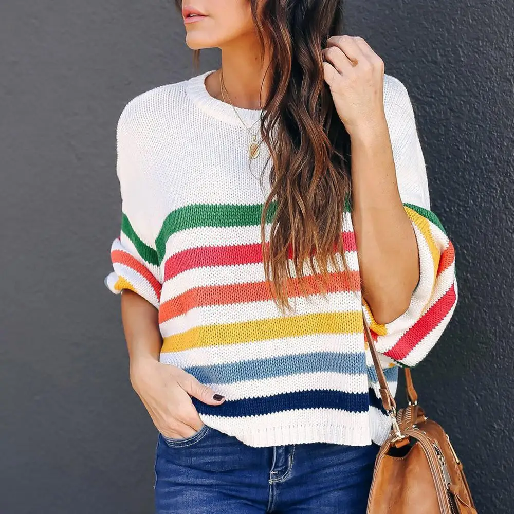 Ladies striped sweater, round neck autumn and winter stitching sweater, long sleeve round neck, loose and simple atmosphere
Ladies striped sweater, round neck autumn and winter stitching sweater, long sleeve round neck, loose and simple atmosphere