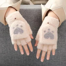 Mink gloves Cat Claw Winter Warm Wool Touchscreen Gloves Flap Cover Women Men Fingerless Flip Gloves Knitted Mittens Glove 2022