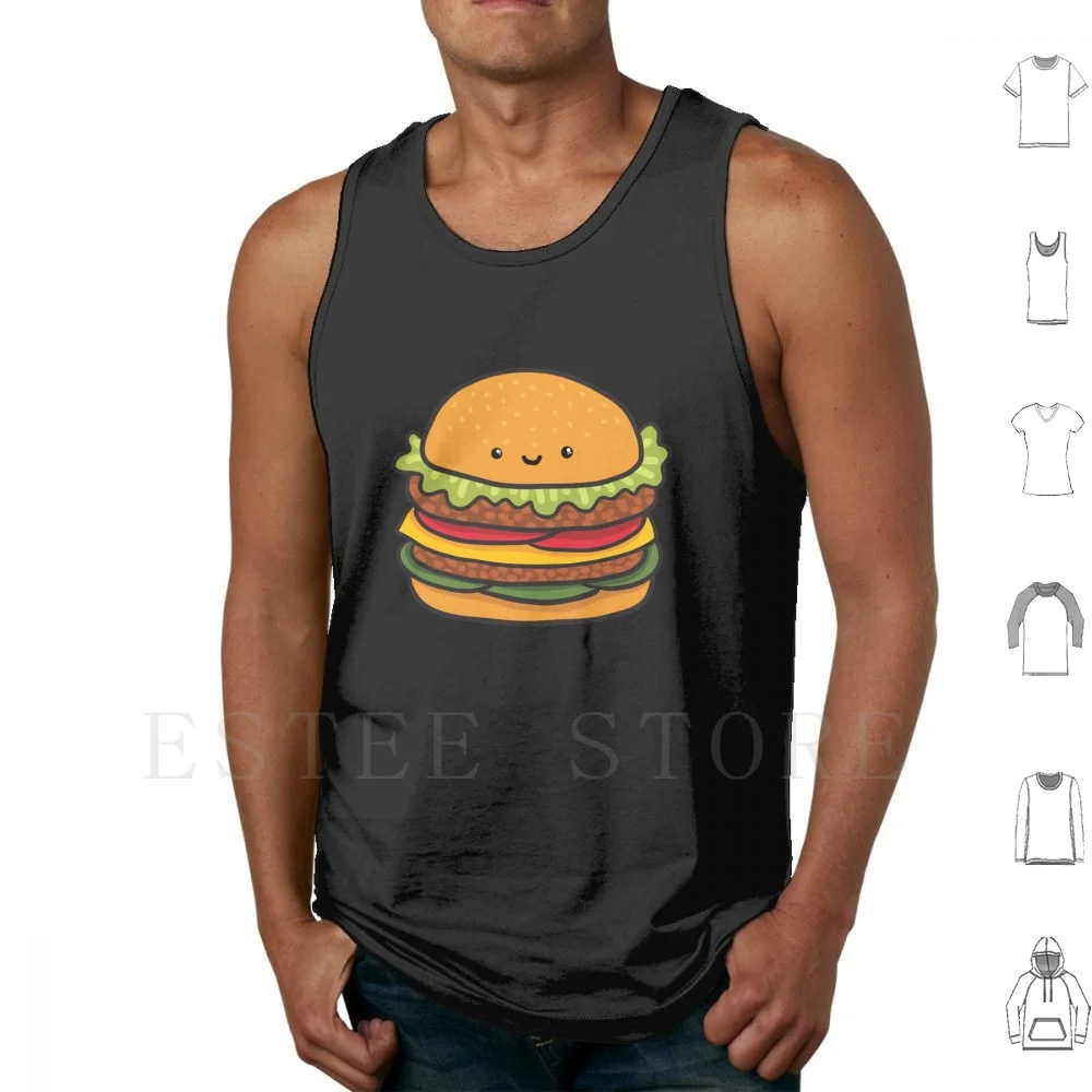 

Cute Burger. Hamburger Fast Food. Tank Tops Vest Sleeveless Food Junk Fastfood Fast Hamburger Burger Cute Character Face