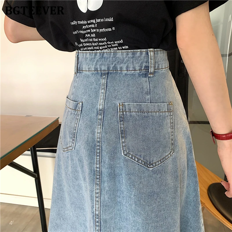 BGTEEVER Fashion Single-breasted Loose Female A-line Denim Skirts High Waist Pockets Women Jeans Midi Skirts 2021 Summer
BGTEEVER Fashion Single-breasted Loose Female A-line Denim Skirts High Waist Pockets Women Jeans Midi Skirts 2021 Summer
