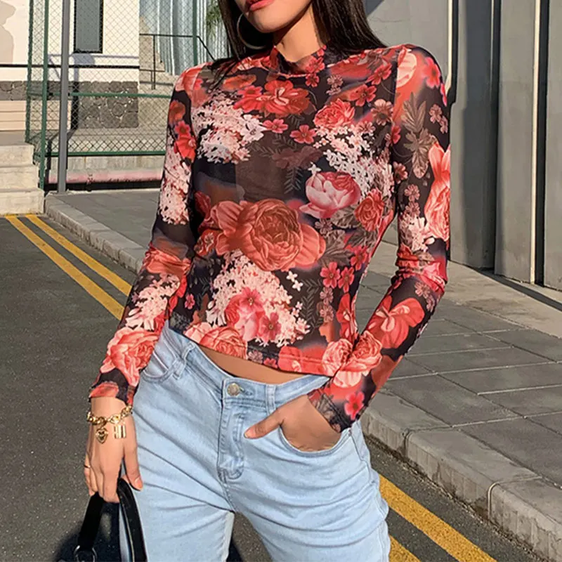 Women's Print Flower Shirts O-neck Long Sleeve Mesh Top Female Casual Sexy Blouse 2021 Summer Tops Streetwear Clothing Fashion
Women's Print Flower Shirts O-neck Long Sleeve Mesh Top Female Casual Sexy Blouse 2021 Summer Tops Streetwear Clothing Fashion