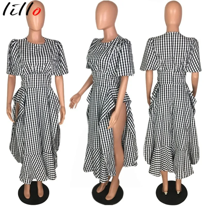 Casual Ruffles Women Dress O-Neck Plaid Ruffles Summer Dress High-rise Short-sleeved Long Dress Casual Pink Party Dress
Casual Ruffles Women Dress O-Neck Plaid Ruffles Summer Dress High-rise Short-sleeved Long Dress Casual Pink Party Dress