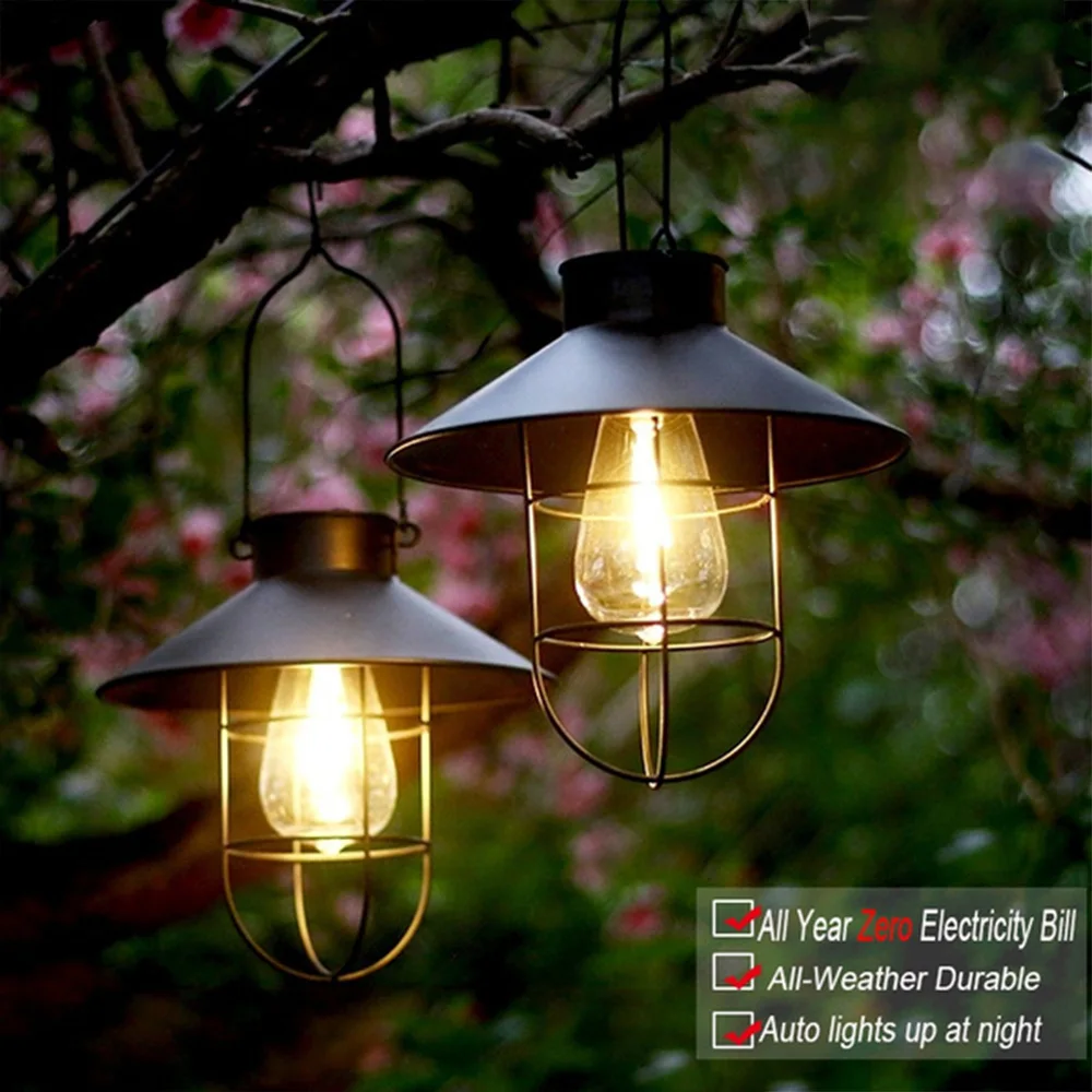 Solar LED Light Lantern Waterproof Vintage Metal Hanging Lantern Light with Tungsten Bulb Decorative Lamp for Graden Yard Patio
Solar LED Light Lantern Waterproof Vintage Metal Hanging Lantern Light with Tungsten Bulb Decorative Lamp for Graden Yard Patio