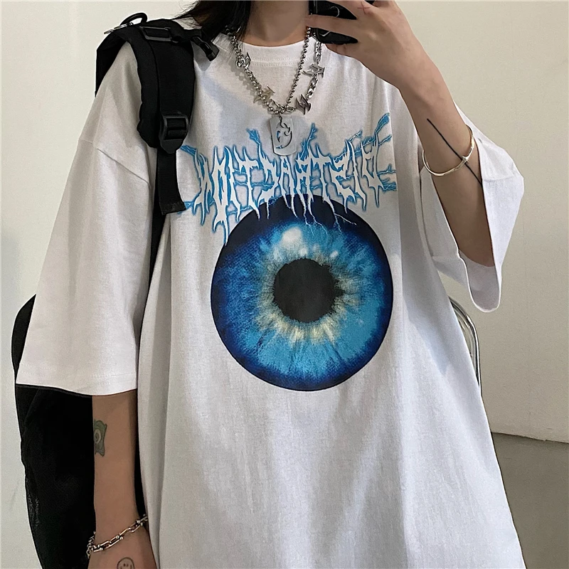 Harajpoo Couple T-Shirt 2021 Summer Korean INS High Street Japanese Trendy Harajuku Style Personality Blue Eye Print Loose Top 
Harajpoo Couple T-Shirt 2021 Summer Korean INS High Street Japanese Trendy Harajuku Style Personality Blue Eye Print Loose Top