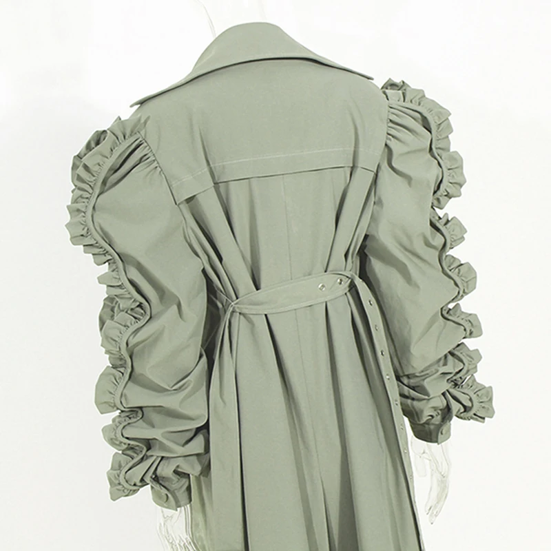 Patchwork Ruffle Ruched Casual Windbreaker For Women Lapel Long Sleeve High Waist Sashes Black Trench Female
Patchwork Ruffle Ruched Casual Windbreaker For Women Lapel Long Sleeve High Waist Sashes Black Trench Female