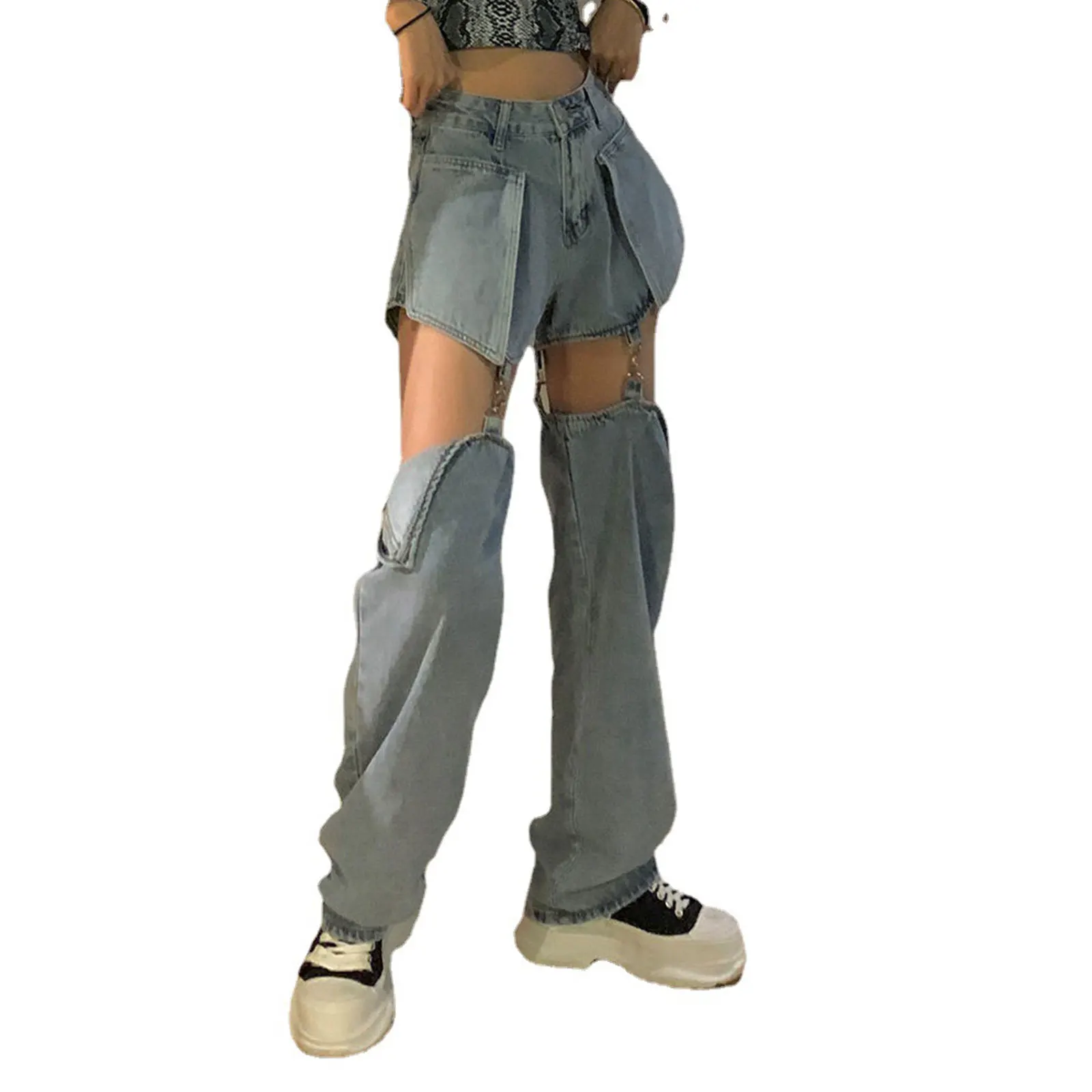 2021 Women Multifunctional Straight-leg Pants Blue Solid Color Detachable Jeans XS/ S/ M/ L/ XL
2021 Women Multifunctional Straight-leg Pants Blue Solid Color Detachable Jeans XS/ S/ M/ L/ XL