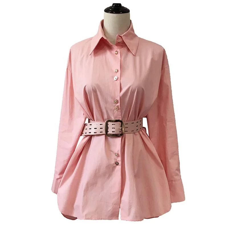 Fashion Women blouse shirt With blet Purple Pink Loose Casual Female Long tops Long sleeve Turndown collar Tops New INKEO 9T087
Fashion Women blouse shirt With blet Purple Pink Loose Casual Female Long tops Long sleeve Turndown collar Tops New INKEO 9T087