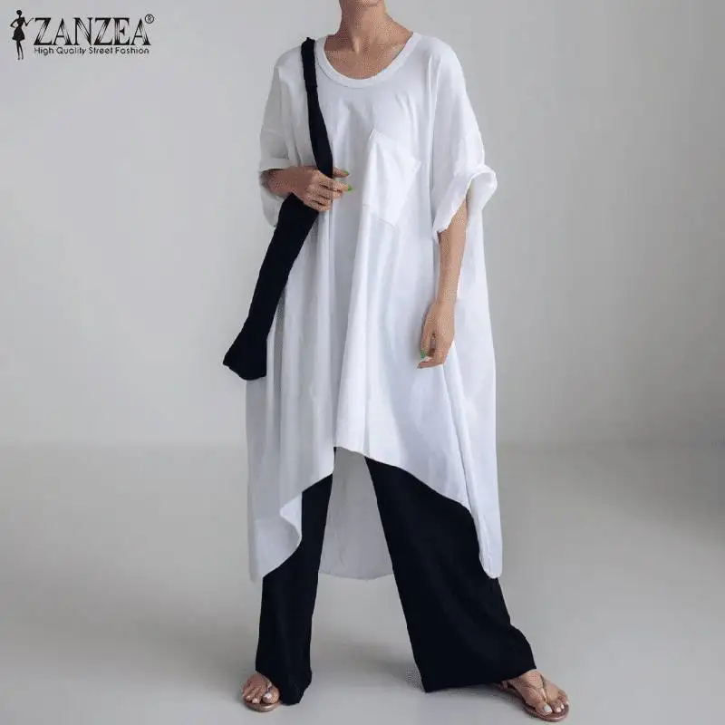 Oversized ZANZEA Autumn Women Female Fashion Holiday Baggy Shirt Blouse Half Sleeve O Neck Chemise Casual Irregular Hem Tops 
Oversized ZANZEA Autumn Women Female Fashion Holiday Baggy Shirt Blouse Half Sleeve O Neck Chemise Casual Irregular Hem Tops
