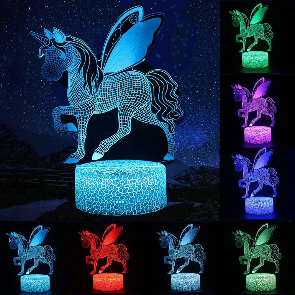 

Remote/Touch Control 3D LED Night Light Fashion Unicorn series Table Desk Lamp Kid Gift Home Xmas decor 7/16 Colors Change D30