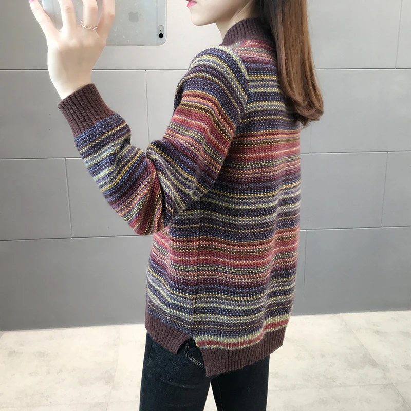 Loose Colours Half Turtleneck Knitted Sweaters Women Winter Vintage Stripe Patchwork Pullover Fashion Knitwear Korean Tops 2020
Loose Colours Half Turtleneck Knitted Sweaters Women Winter Vintage Stripe Patchwork Pullover Fashion Knitwear Korean Tops 2020
