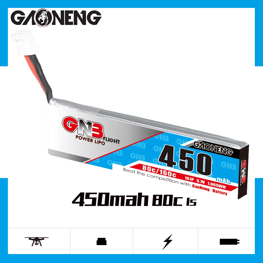 4PCS GAONENG GNB 3.7V 1S 450mAh 80C/160C Lipo Battery With PH2.0 Plug For RC Helicopter Quadcopter FPV Racing Drone Parts
4PCS GAONENG GNB 3.7V 1S 450mAh 80C/160C Lipo Battery With PH2.0 Plug For RC Helicopter Quadcopter FPV Racing Drone Parts