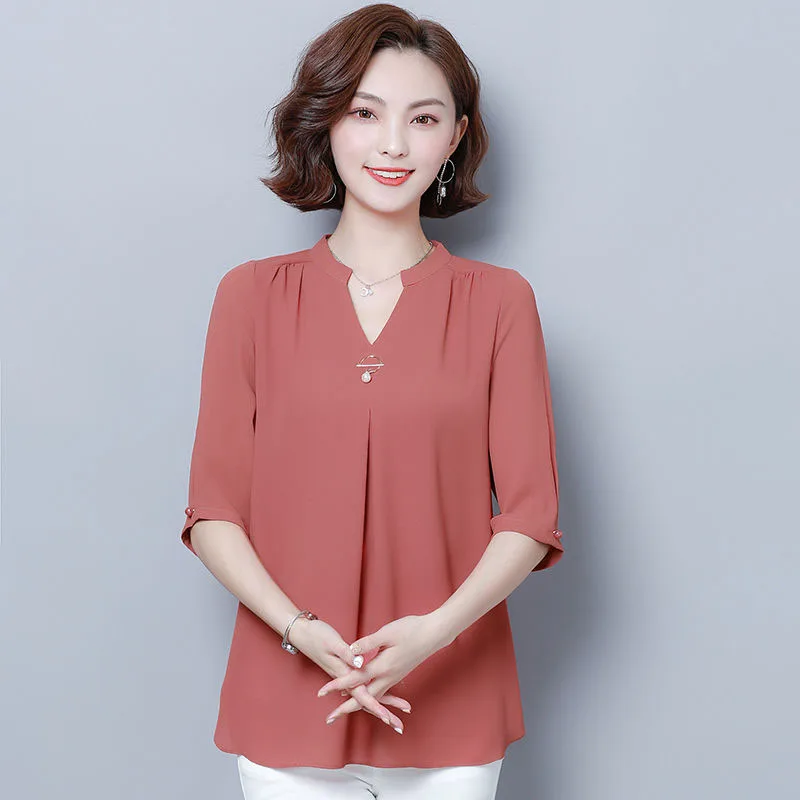 Korean Style Women Spring Summer Casual Chiffon Blouses Shirts Lady Casual Half Sleeve V-Neck Blusas Tops DF2844 
Korean Style Women Spring Summer Casual Chiffon Blouses Shirts Lady Casual Half Sleeve V-Neck Blusas Tops DF2844