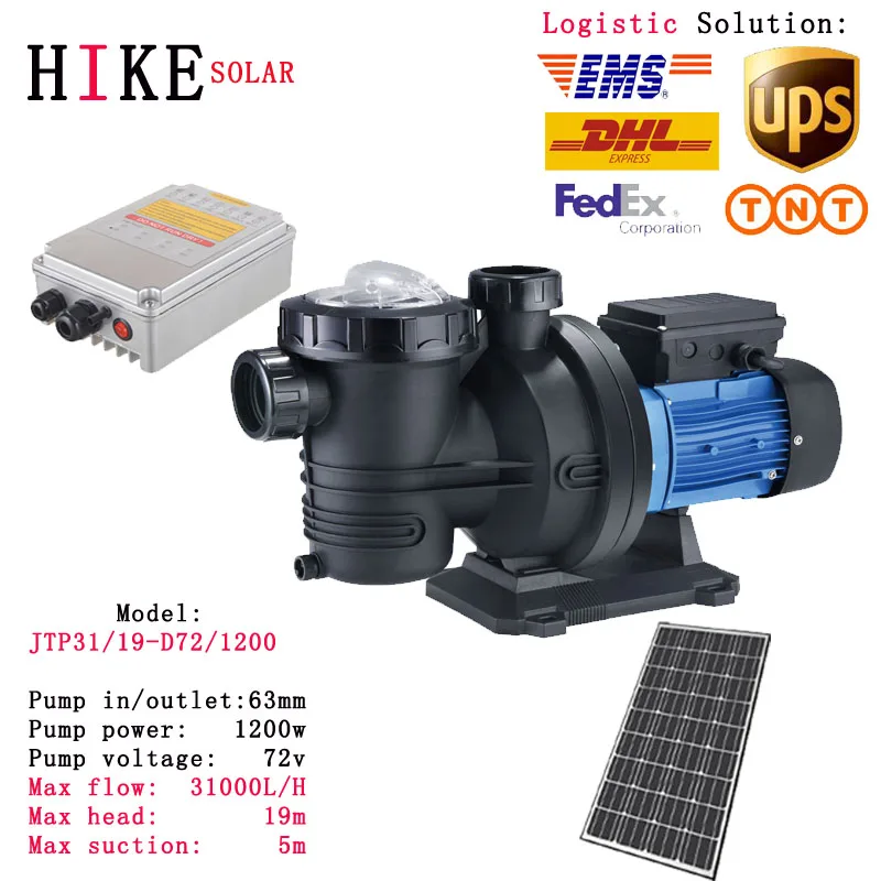 

Hike solar equipment 72V Solar swimming pool Pump with Controller Centrifugal Solar Pumps Model: JTP31/19-D72/1200