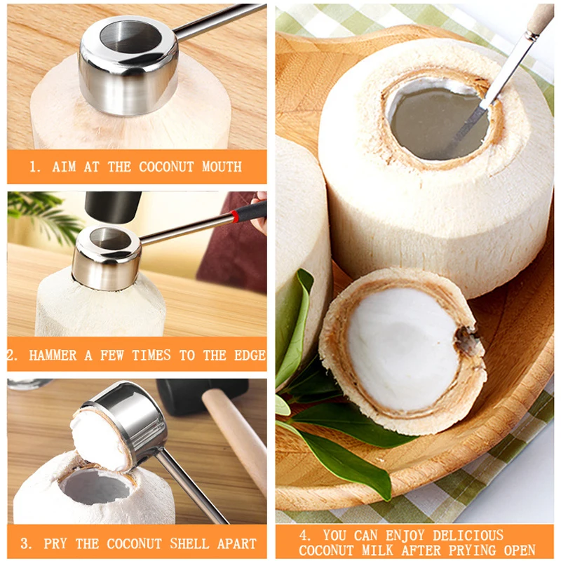 Coconut Opener 304 Stainless Steel Coconut Shell Opener Puncher Rubber Hammer Food Grade Kitchen Tool Set Fruit Coconut Opener
Coconut Opener 304 Stainless Steel Coconut Shell Opener Puncher Rubber Hammer Food Grade Kitchen Tool Set Fruit Coconut Opener
