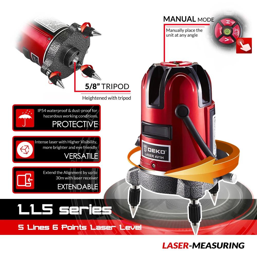 Лазерный уровень DEKO LL5 Series 5 линий 6 точек 360 градусов | Инструменты