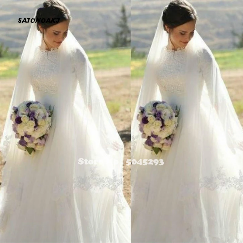 2020 Muslim Wedding Dress O-Neck Long Sleeves Applique Satin Tulle Floor Length Bridal Gown Vestido De Novia Robe Mariage India
2020 Muslim Wedding Dress O-Neck Long Sleeves Applique Satin Tulle Floor Length Bridal Gown Vestido De Novia Robe Mariage India