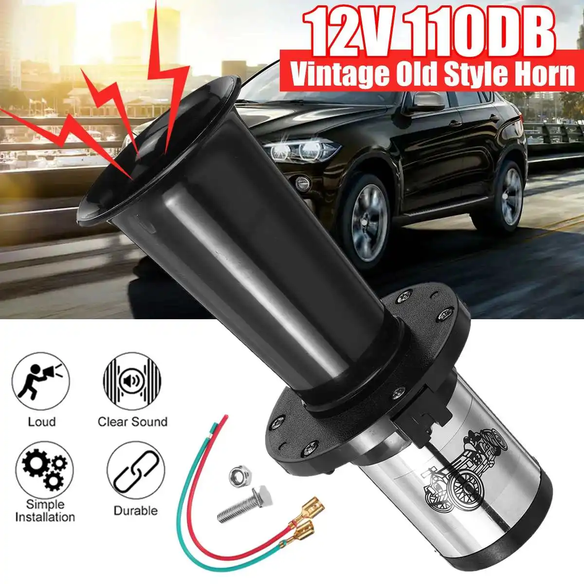 Pair 110db 12V High-Quality Durable Car Truck Auto Antique Vintage Old Style Horn with 490Hz Suitable for Motorcycle Cars
Pair 110db 12V High-Quality Durable Car Truck Auto Antique Vintage Old Style Horn with 490Hz Suitable for Motorcycle Cars