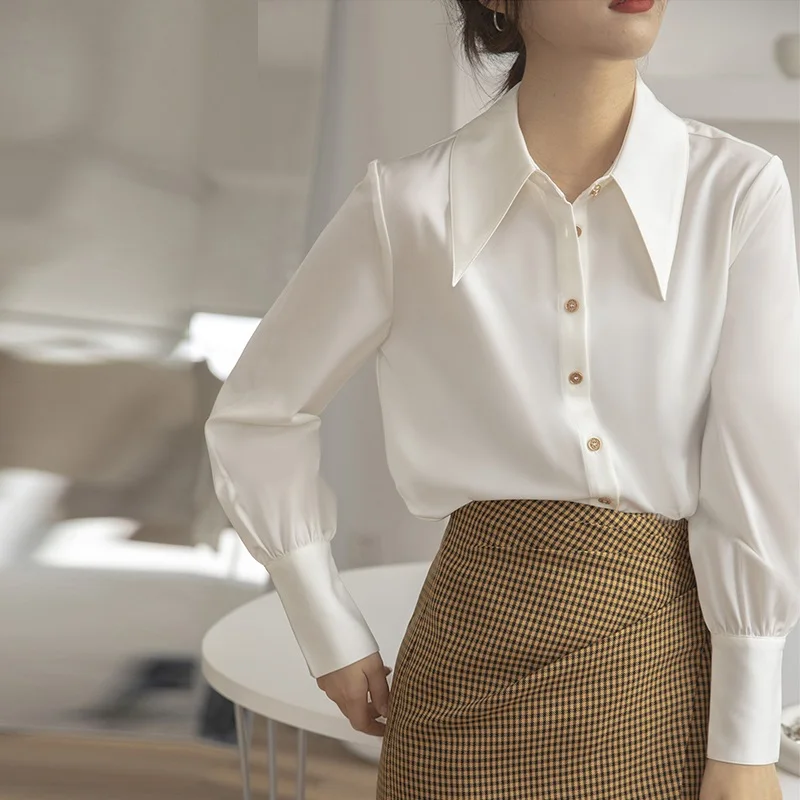 Spring Autumn OL New Satin White Shirt Elegant Formal Blouse Luxury Women Shirt Plus Size Full Sleeve Buttons Cuff Office Tops
Spring Autumn OL New Satin White Shirt Elegant Formal Blouse Luxury Women Shirt Plus Size Full Sleeve Buttons Cuff Office Tops