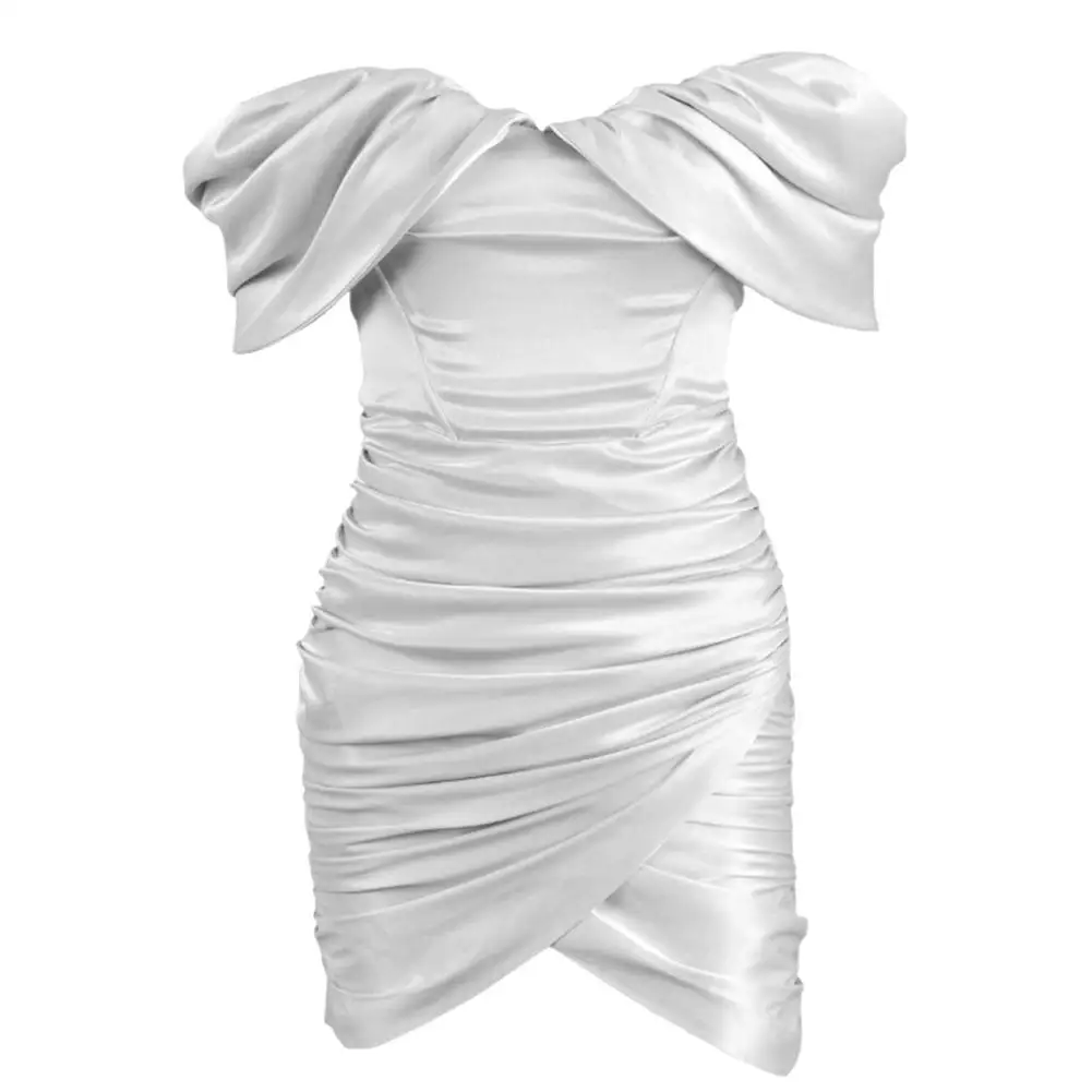Solid Color Women Sexy Off Shoulder Short Sleeve Pleated Party Bodycon Mini Dress
Solid Color Women Sexy Off Shoulder Short Sleeve Pleated Party Bodycon Mini Dress