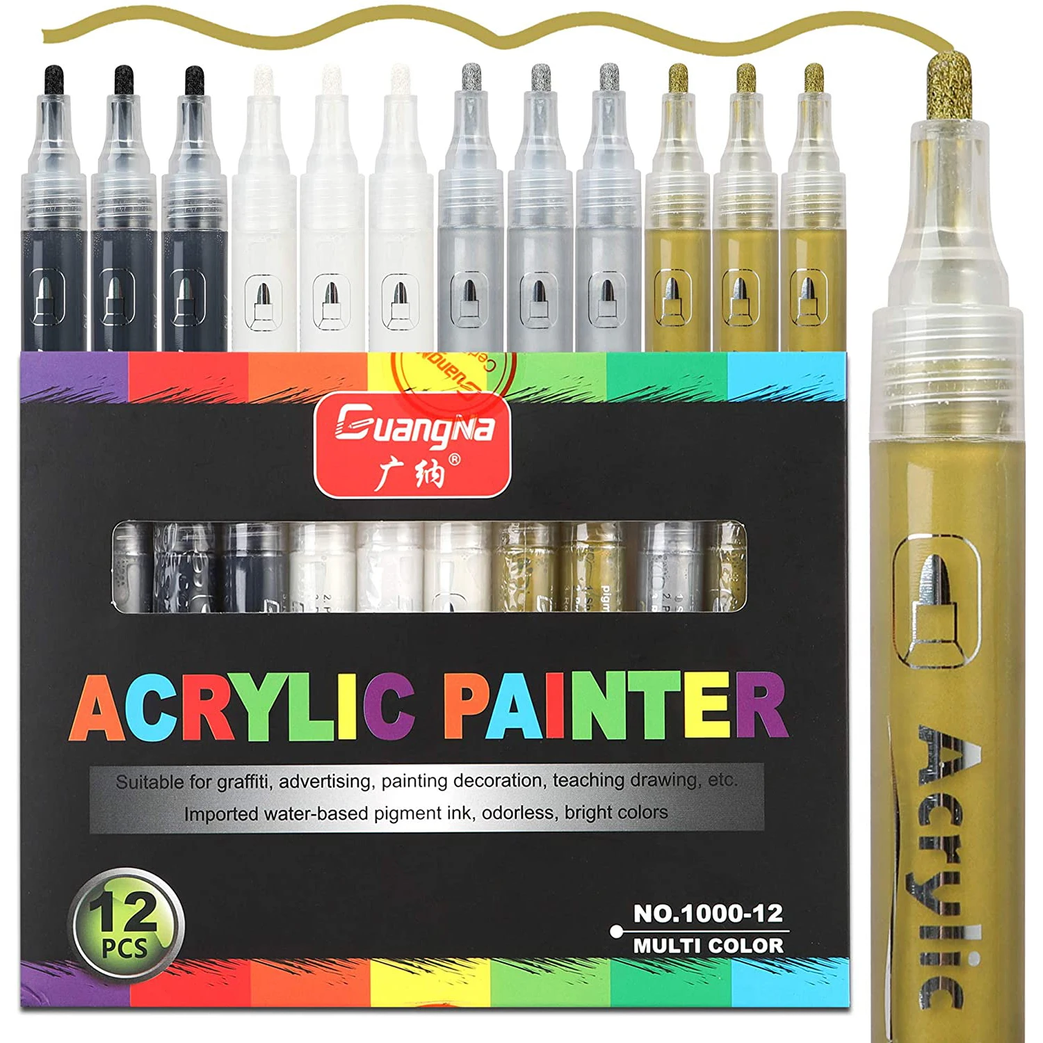 Acrylic Paint Pens 12 Pcs (3 Black 3 White 3 Gold 3 Silver) 3mm Permanent Painting Marker DIY Craft for Rock Ceramic Glass Wood
Acrylic Paint Pens 12 Pcs (3 Black 3 White 3 Gold 3 Silver) 3mm Permanent Painting Marker DIY Craft for Rock Ceramic Glass Wood