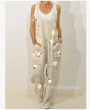 European and American new women's suspenders cotton linen printed pants loose large women's Jumpsuit Flower Printed casual pants
European and American new women's suspenders cotton linen printed pants loose large women's Jumpsuit Flower Printed casual pants