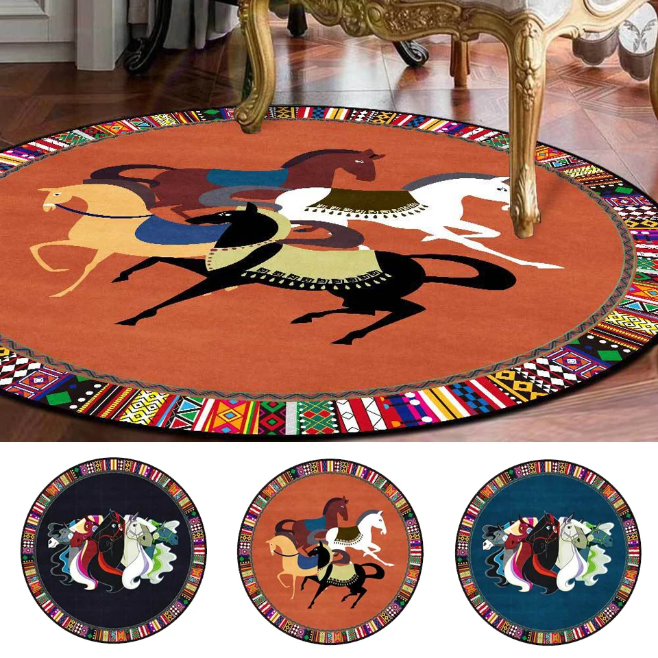 Round Rug For Bedroom 3D Horse Print Carpet Living Room Decor Luxury Ethnic Black Blue Orange Computer Chair Floor Mat Anti-Slip
Round Rug For Bedroom 3D Horse Print Carpet Living Room Decor Luxury Ethnic Black Blue Orange Computer Chair Floor Mat Anti-Slip