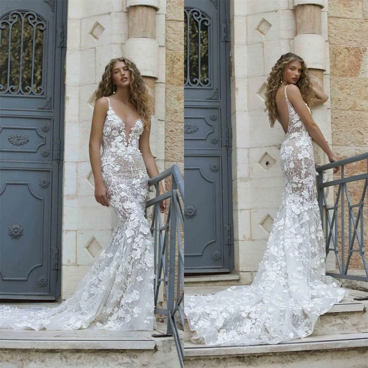Berta Mermaid Wedding Dresses Plus Size Lace Appliqued Deep V Neck Bridal Gowns Backless Sexy Wedding Dress robes
Berta Mermaid Wedding Dresses Plus Size Lace Appliqued Deep V Neck Bridal Gowns Backless Sexy Wedding Dress robes
