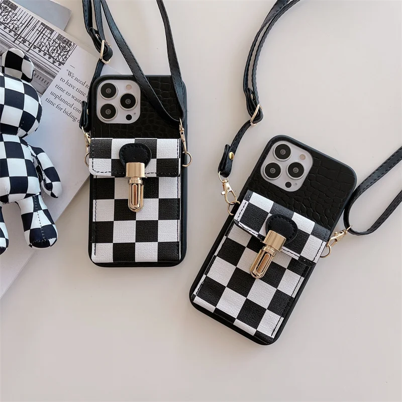 Fashion Crossbody Lanyard Grid Wallet Alligator Case For Iphone 13 Pro 12 MiNi 11 XR X XS Max 6 7 8 Plus Black White Back Cover
Fashion Crossbody Lanyard Grid Wallet Alligator Case For Iphone 13 Pro 12 MiNi 11 XR X XS Max 6 7 8 Plus Black White Back Cover