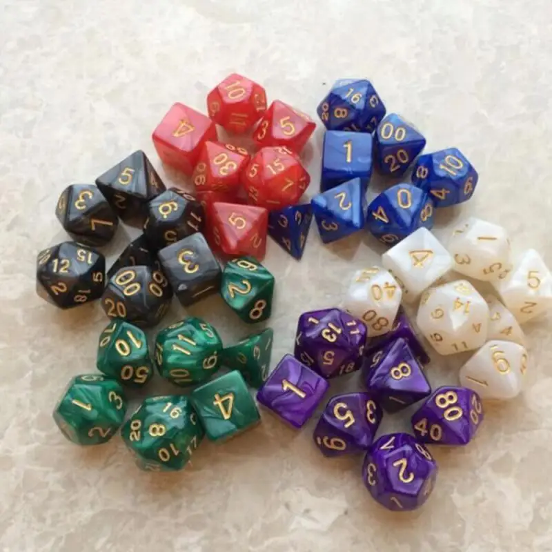 7 шт./компл. игровые граненые кости D4 D6 D8 D10 % D12 D20 красочные аксессуары для