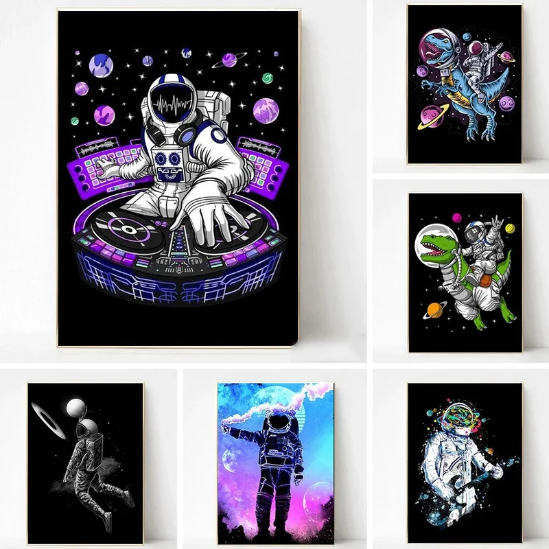 Colourful Astronaut and Funny DJ Spaceman Ride Dinosaur Cartoon Posters Prints Canvas Painting on Home Decor Wall Art Pictures 
Colourful Astronaut and Funny DJ Spaceman Ride Dinosaur Cartoon Posters Prints Canvas Painting on Home Decor Wall Art Pictures