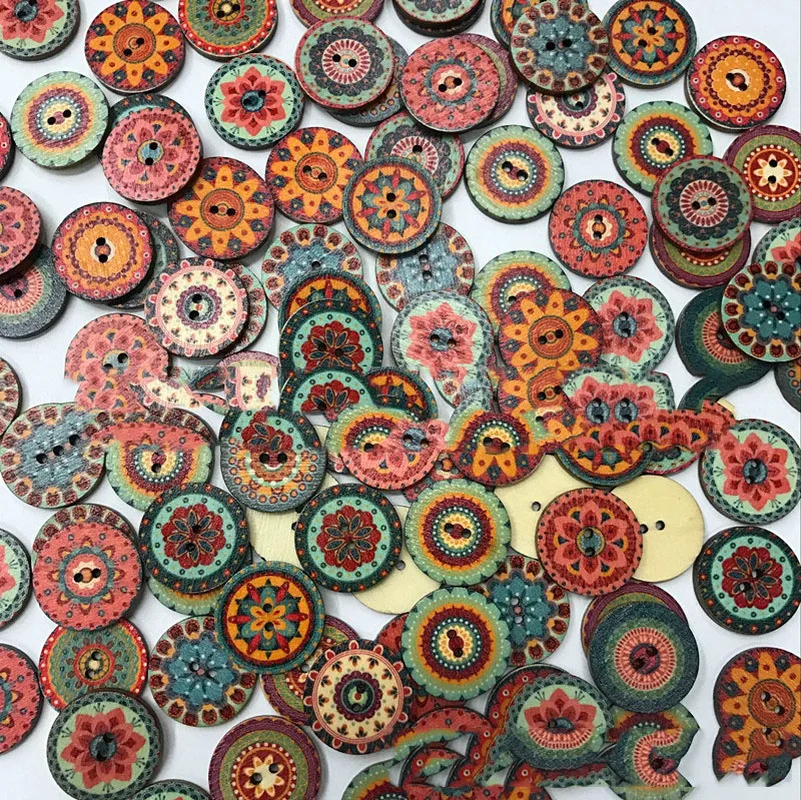 

500PCS Retro Series Wood Buttons for Handwork Sewing Scrapbook Clothing Crafts Accessories Gift Card Decor 20mm 25mm