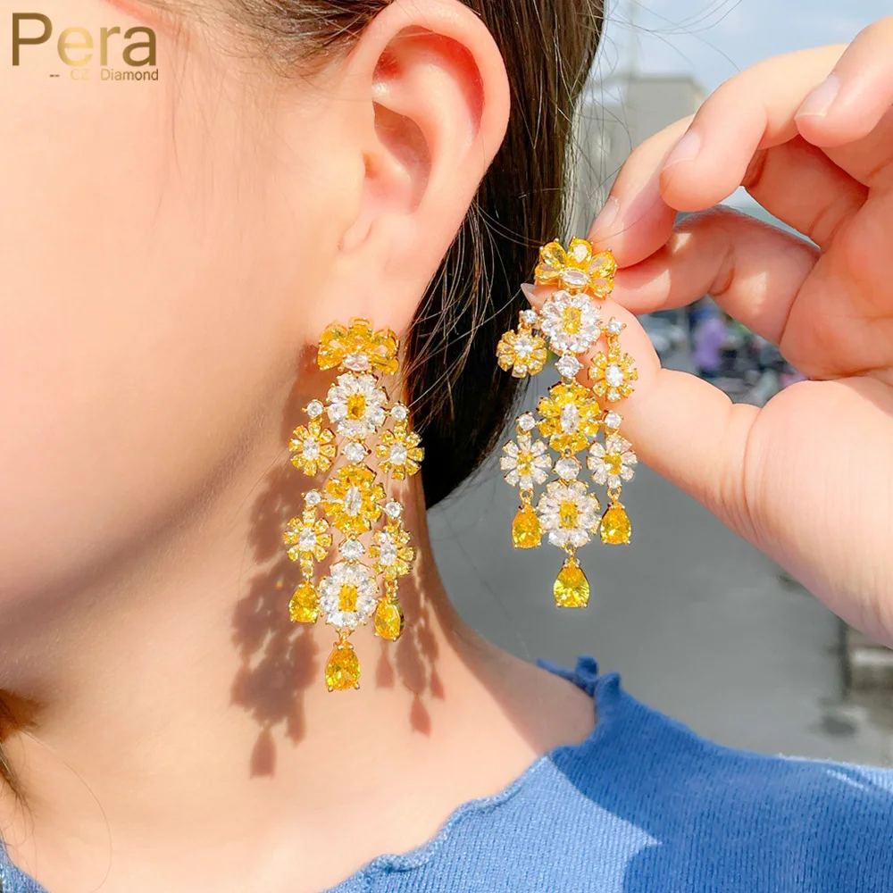 Pera Stunning Yellow Druzy CZ White Gold Color Long Dangling Flower Engagement Party Drop Earrings for Women Fine Jewelry E839
Pera Stunning Yellow Druzy CZ White Gold Color Long Dangling Flower Engagement Party Drop Earrings for Women Fine Jewelry E839