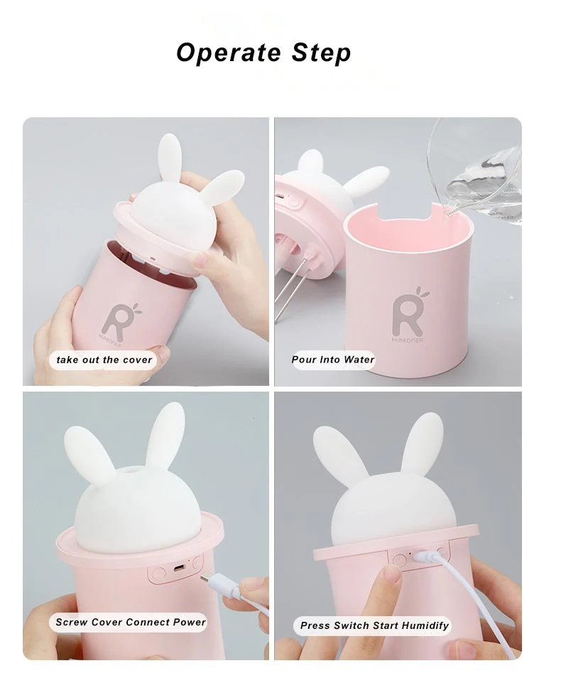 Ultrasonic Air Humidifier For Baby Cartoon Rabbit 250ML USB Essential Oil Diffuser LED Light Lamp Car Air Purifier
Ultrasonic Air Humidifier For Baby Cartoon Rabbit 250ML USB Essential Oil Diffuser LED Light Lamp Car Air Purifier