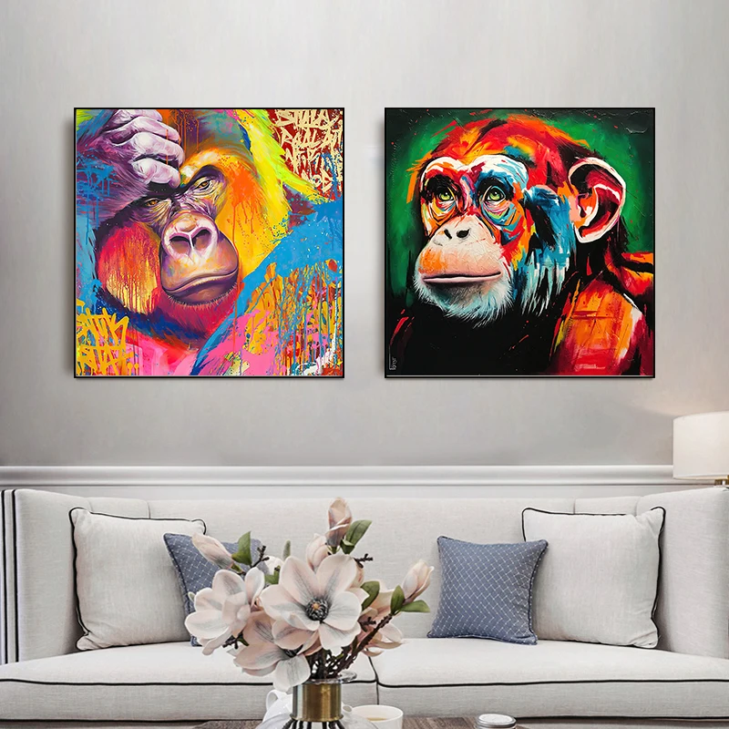 

Large Size Funny Monkey Gorilla Animal Graffit Art Canvas Painting Modern Wall Art Posters Prints For Living Room Wall Pictures