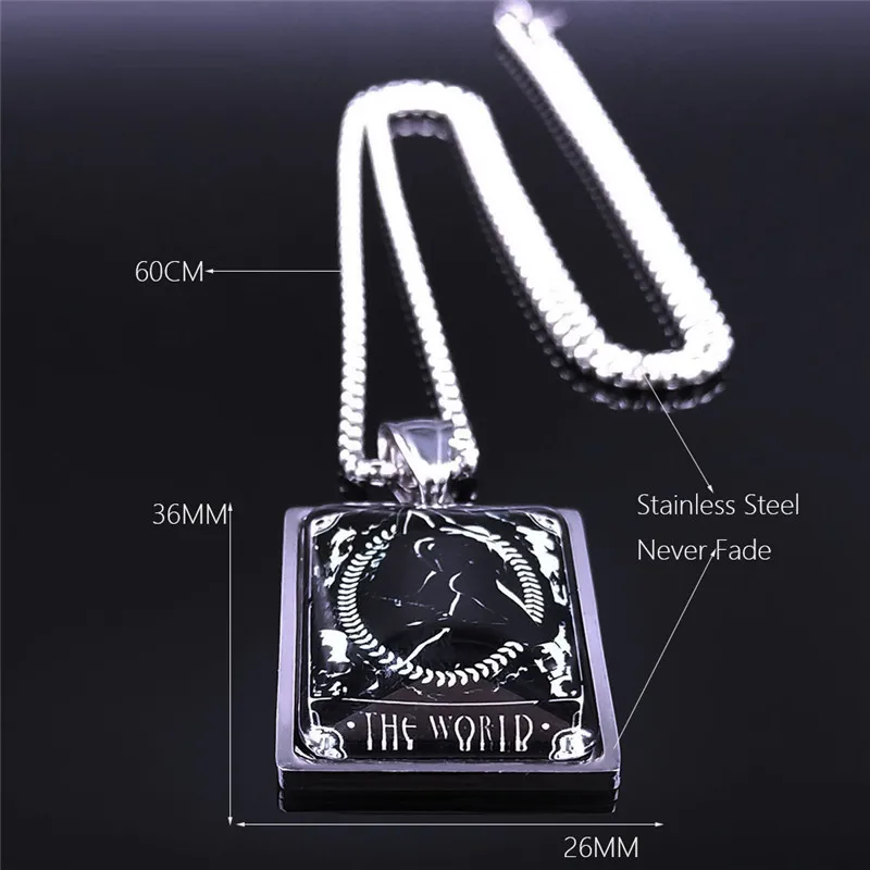 Tarot Tin Sign - The World Black Stainless Steel Glass Necklaces Chain Women/Men Silver Color Statement Necklace Jewelry NXS03
Tarot Tin Sign - The World Black Stainless Steel Glass Necklaces Chain Women/Men Silver Color Statement Necklace Jewelry NXS03