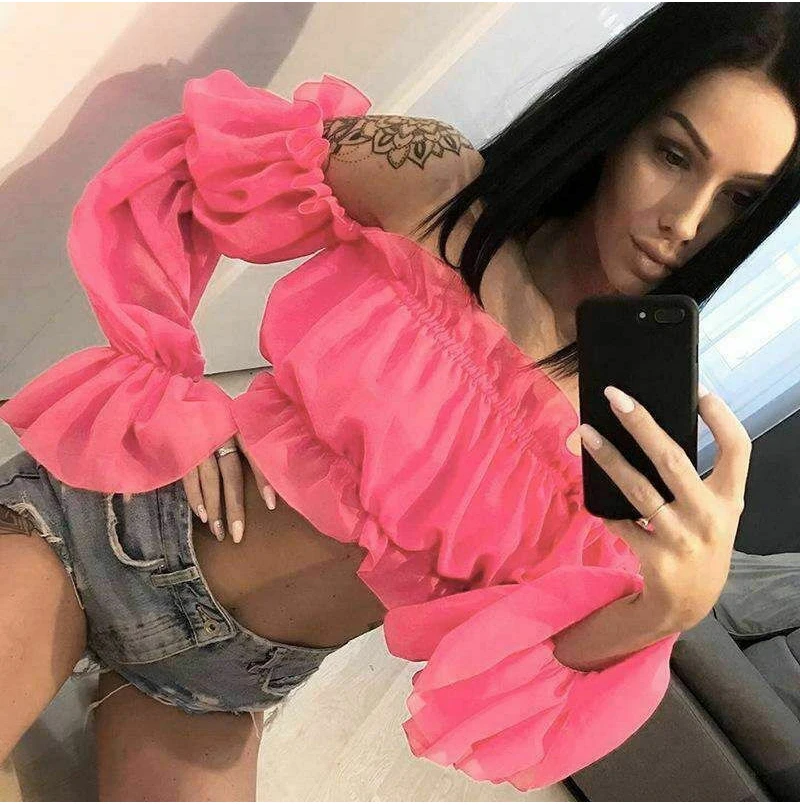 Women Sexy Off Shoulder Slash Neck Ruffled Chiffon Crop Top Summer Casual Solid Puff Flare Sleeve Blouse Shirt
Women Sexy Off Shoulder Slash Neck Ruffled Chiffon Crop Top Summer Casual Solid Puff Flare Sleeve Blouse Shirt